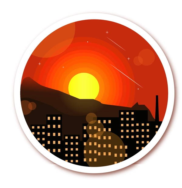 夕阳下的城市矢量插画背景元素