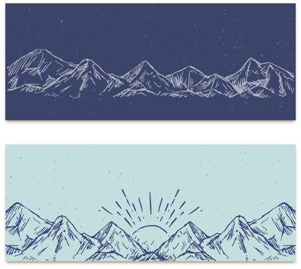 两款手绘素描山脉横幅插图