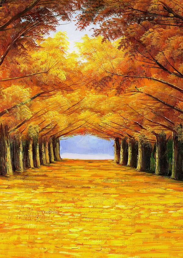 美丽秋天枫树林风景油画