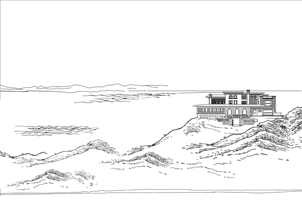 山水房子线描图图片