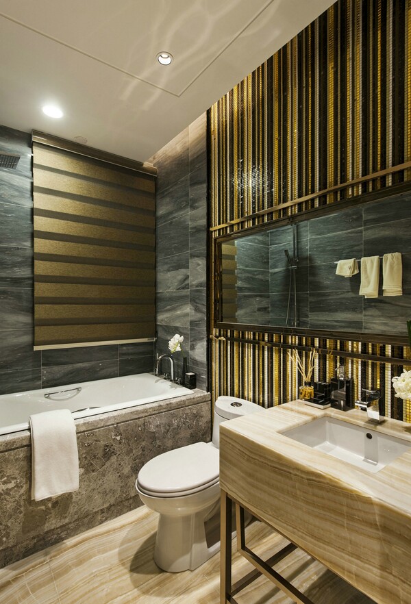 现代简约浴室浴缸彩色马赛克效果图