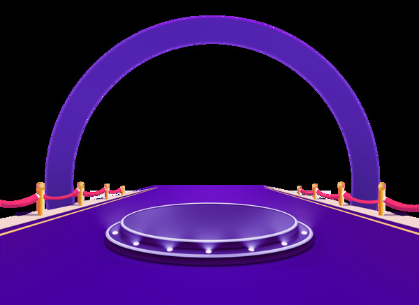 卡通紫色舞台拱形门png元素