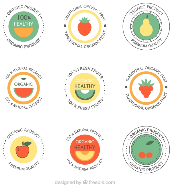 圆形水果制品标签矢量图