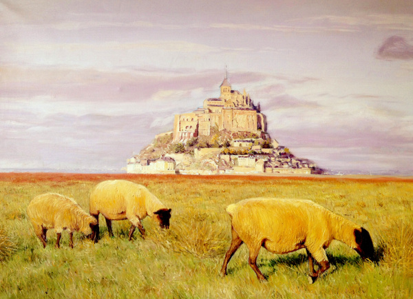 油画绵羊草原风景图片
