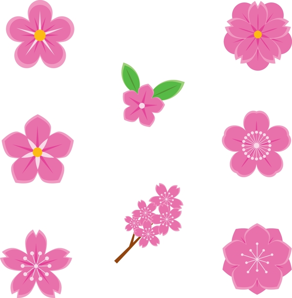 紫色花朵花瓣插画组合原创素材下载