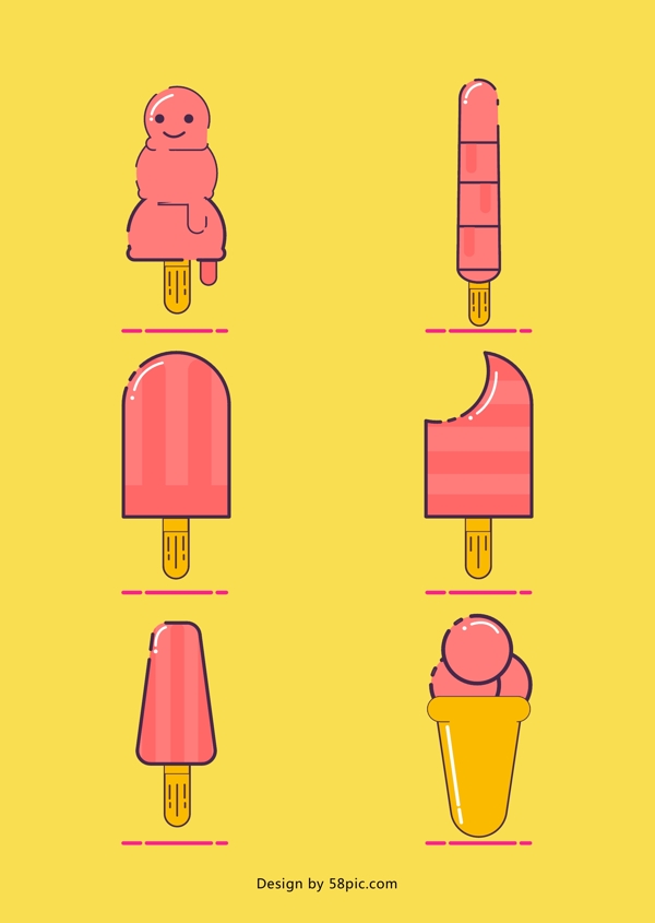 简约卡通MBE夏天冰棒冰淇淋冷饮元素设计