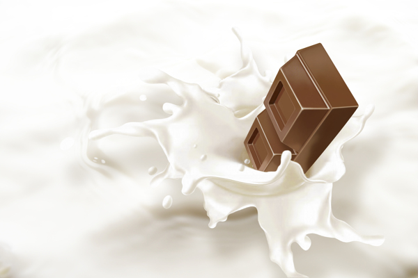 落入牛奶中的巧克力图片