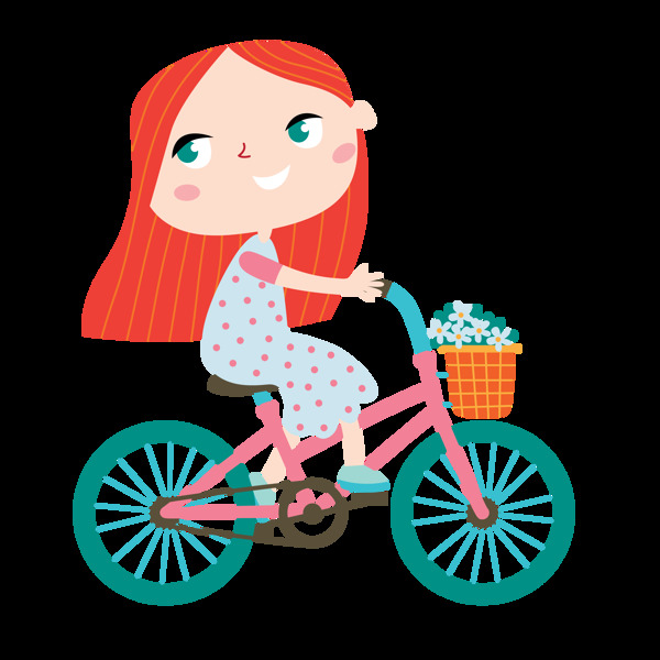 手绘卡通儿童骑着自行车素材图片
