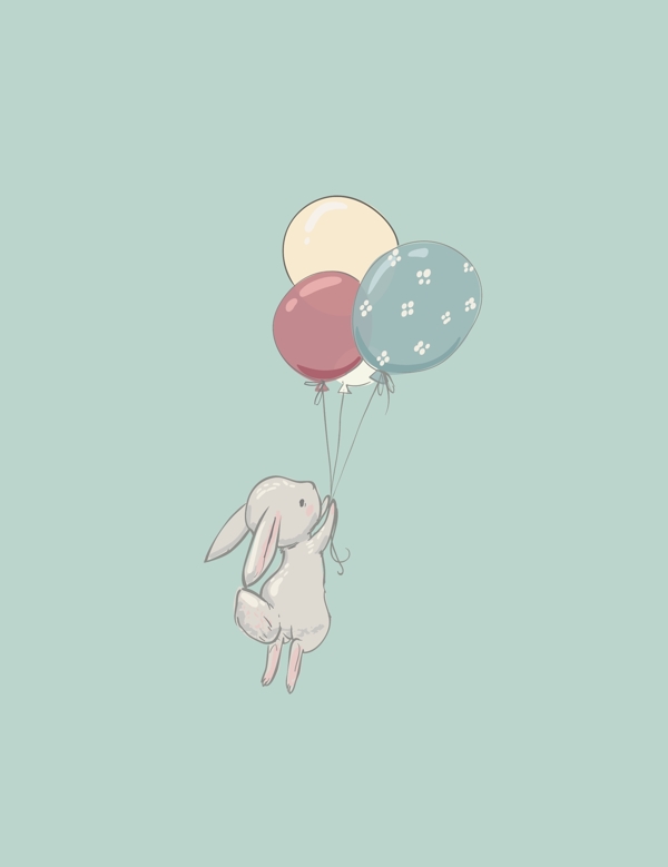 北欧儿童手绘气球兔子装饰画