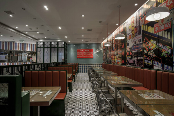 现代时尚有趣餐厅彩色墙绘工装装修效果图