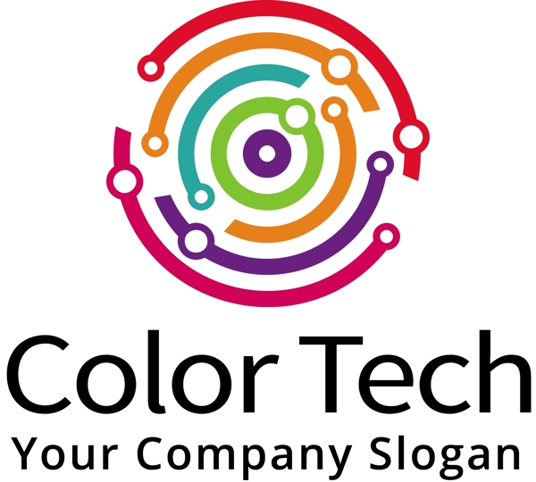 彩色弧线和白点组成的圆商标logo模板