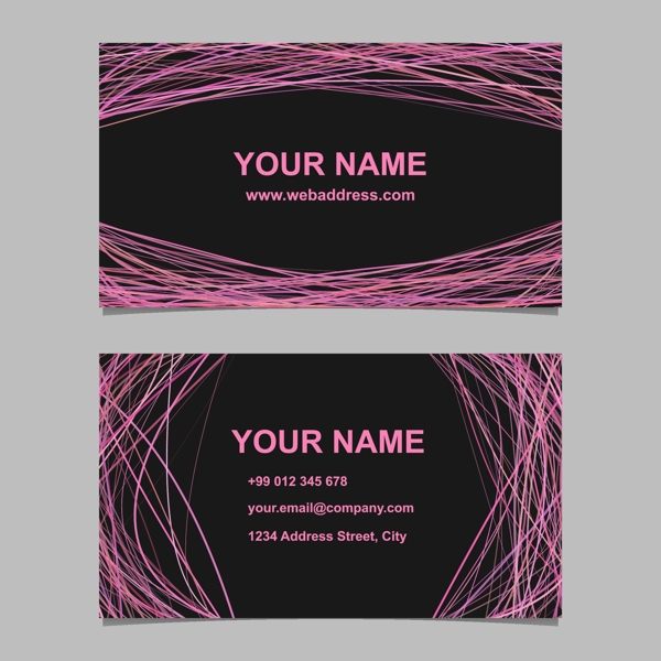 名片模板设计矢量公司插图与粉红色曲线在黑色背景