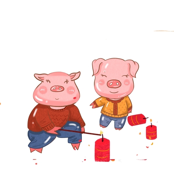 彩绘过年玩炮竹的猪