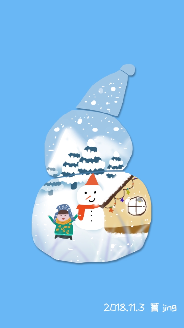雪人小房子雪人卡通
