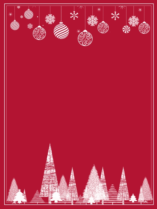 红色简洁风圣诞树雪花背景素材