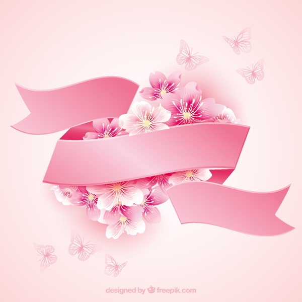 樱花带粉红色的丝带