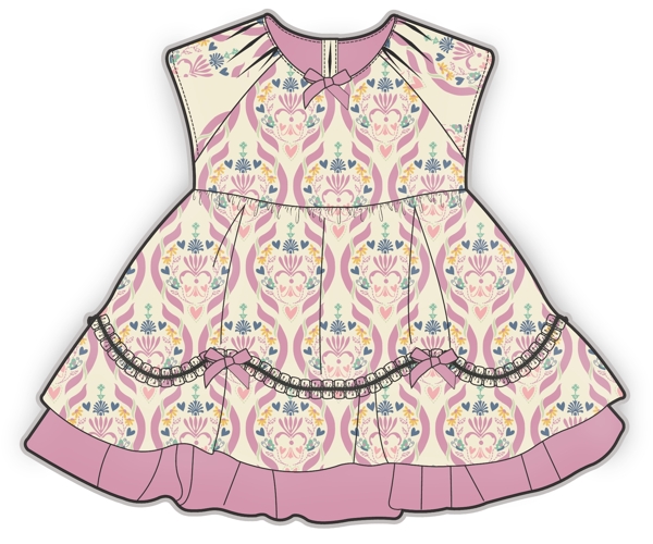 粉色花纹无袖裙子服装设计原稿矢量素材