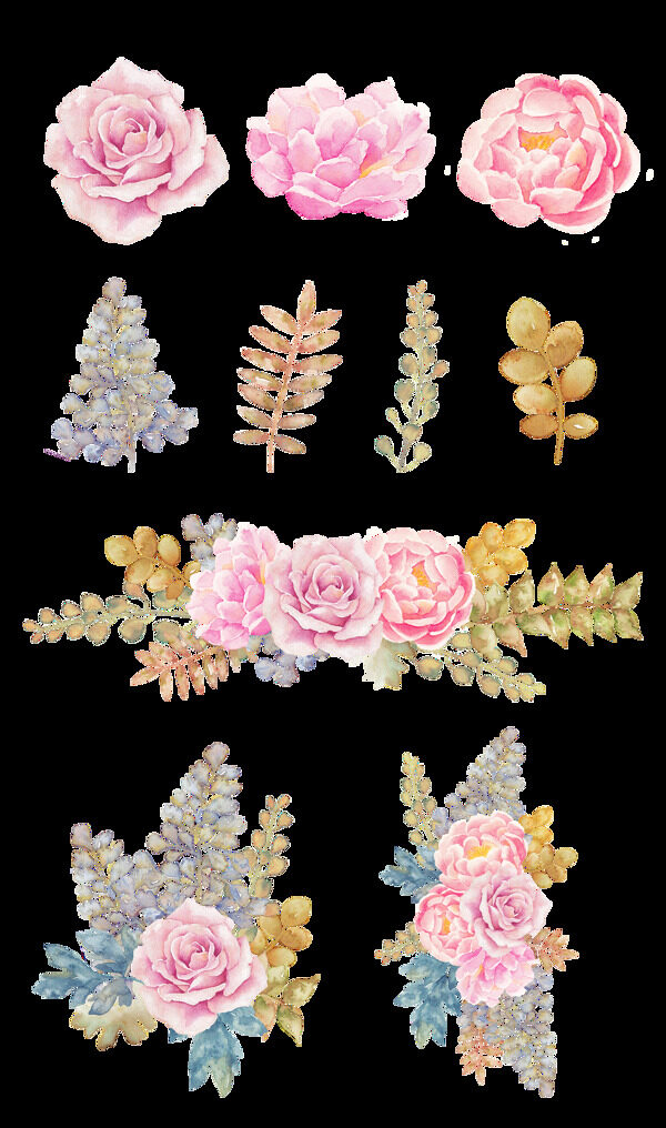 粉色浪漫花朵集合png元素素材