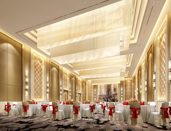 现代浪漫酒店餐区红白椅子工装装修效果图