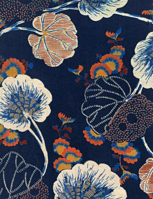 藏蓝花朵布纹背景设计素材