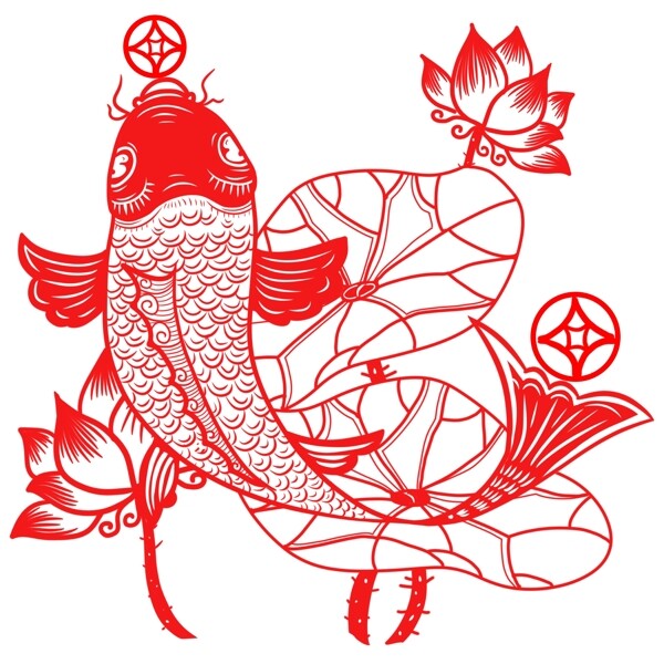 商用新年喜庆红色窗花剪纸创意鲤鱼新春装饰