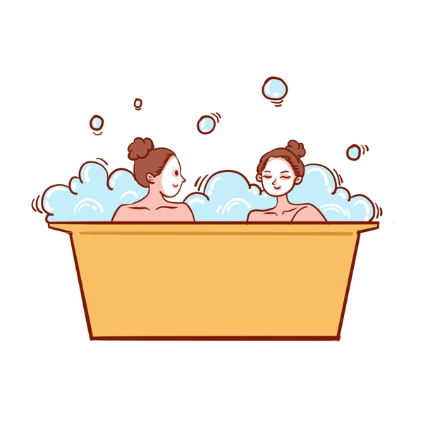 卡通矢量免抠美容敷面膜泡澡的两个女生