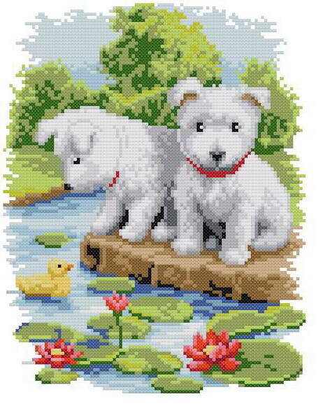 河边的两只小狗十字绣