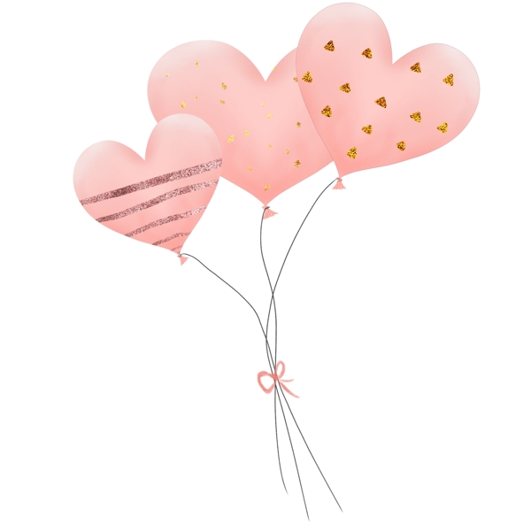 三只粉色手绘立体金粉装饰爱心告白气球束