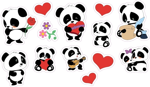 矢量素材卡通熊猫装饰图案集合