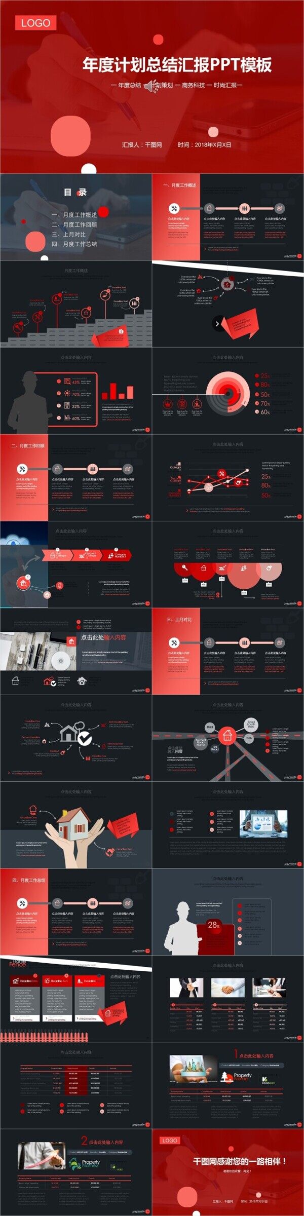 红黑经典年度计划总结工作汇报商务通用PPT模板