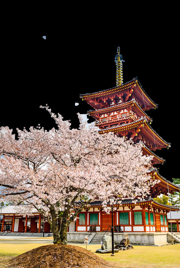 简约清新橙红色楼塔日本旅游装饰元素