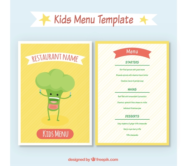 令人愉快的儿童菜单有一个漂亮的花椰菜