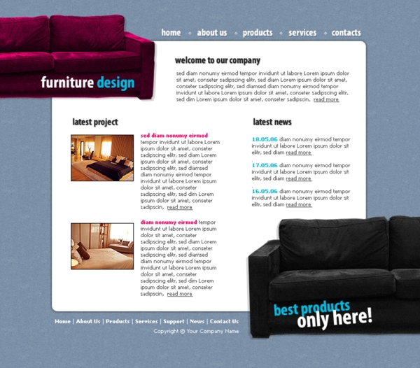 家居家具设计网页模板包含字体图片