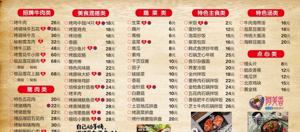 烤肉价目表菜单