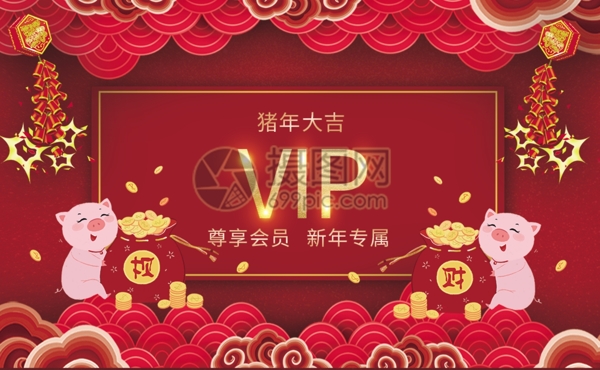 红色喜庆猪年新年专属VIP卡
