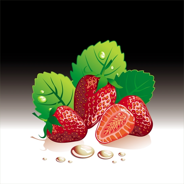 矢量素材新鲜的绿叶草莓背景