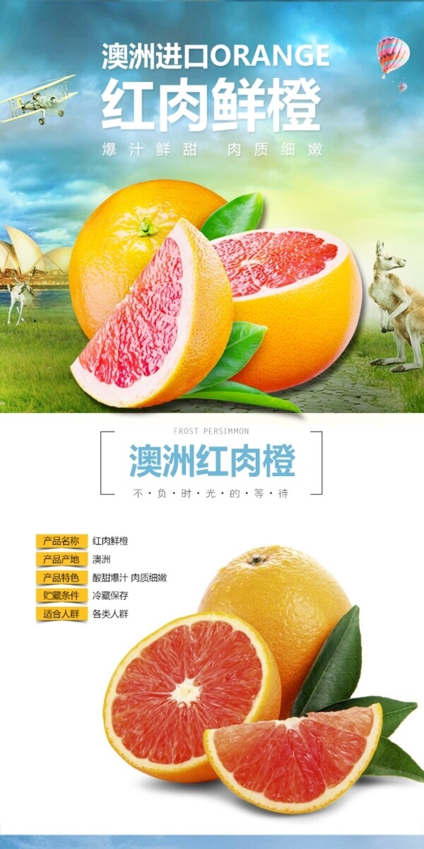澳洲红肉橙新鲜水果橙子详情页模版