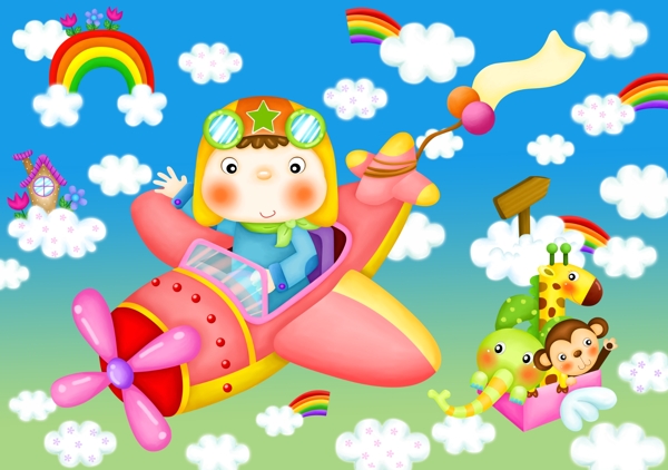 韩国儿童模板PSD源文件卡通儿童彩虹飞艇白云图片素材星星图片素材六一6.1六一儿童节素材