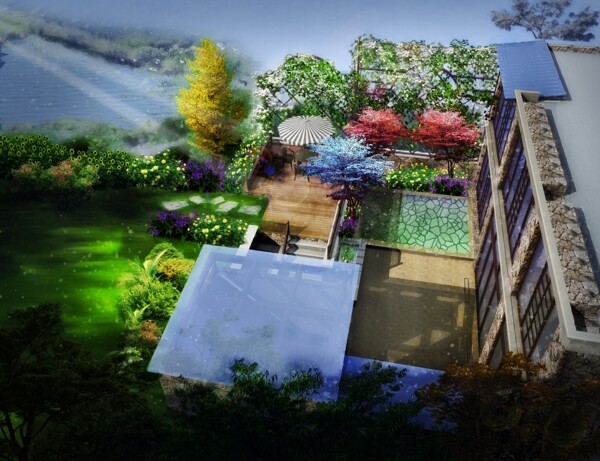 别墅花园设计梦幻效果图片