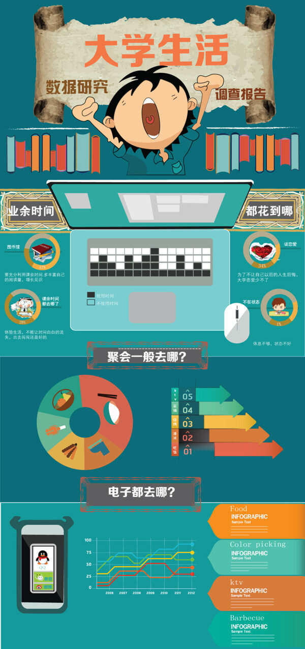 创意大学生活调查表图解图表分析卡通矢量图