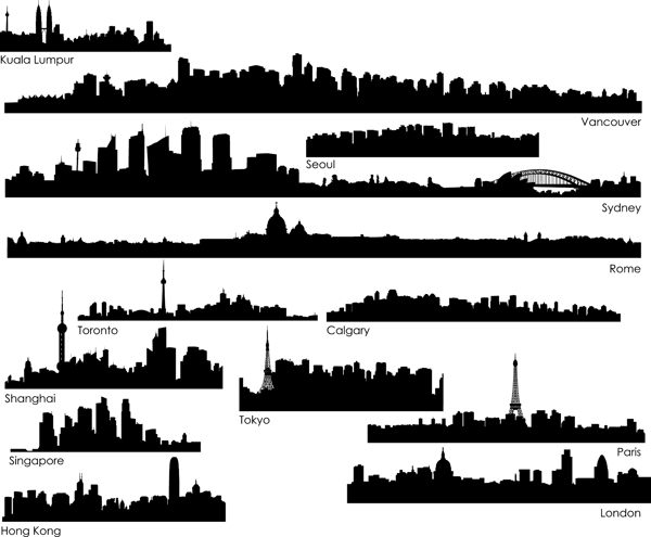 城市剪影线描城市