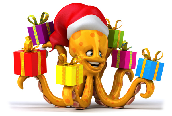 圣诞章鱼与礼盒图片