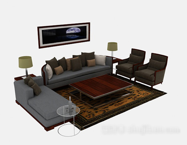 中式复古组合沙发3d模型下载