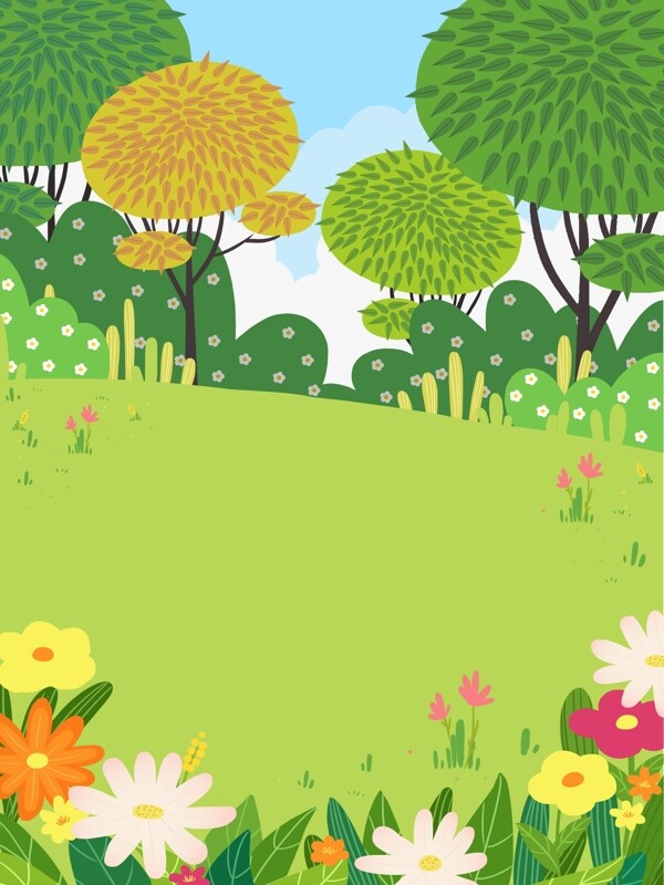 卡通草地植物花朵背景