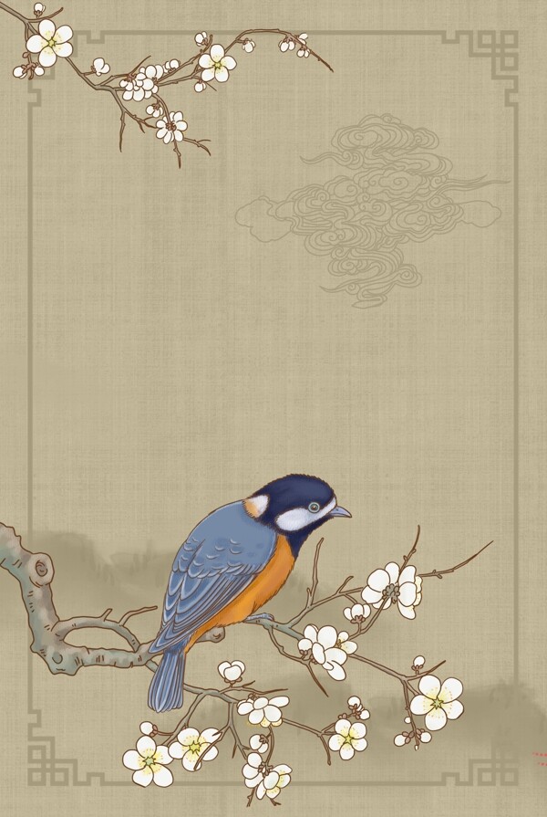 中国风古典花鸟工笔画复古背景