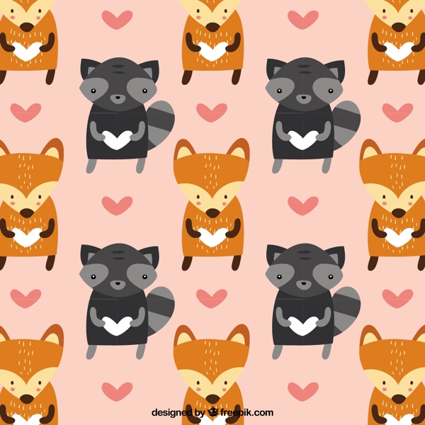 可爱的浣熊和狐狸的图案