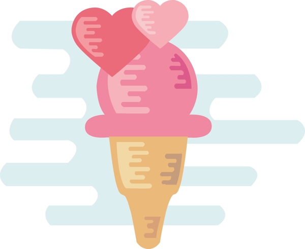 情人节扁平风格清新爱心冰淇淋
