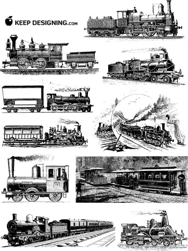 古老的欧洲火车矢量素材图片