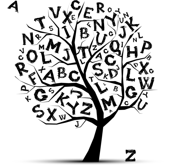 素描字母花纹树木图片