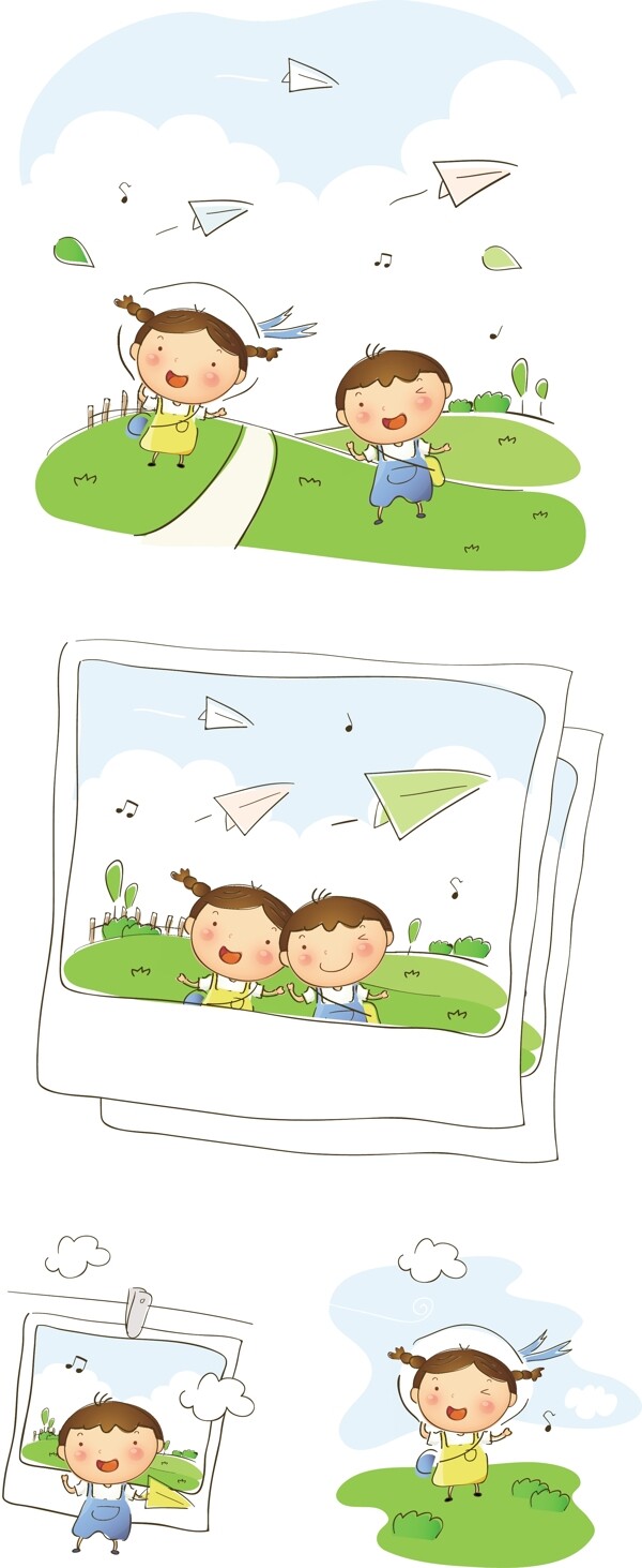 玩纸飞机的卡通男孩